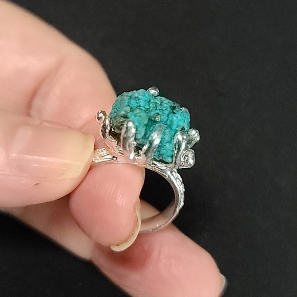Turquoise raw natural nugget with Pyrite squares sterling ring sz7 - Picture 8 of 14